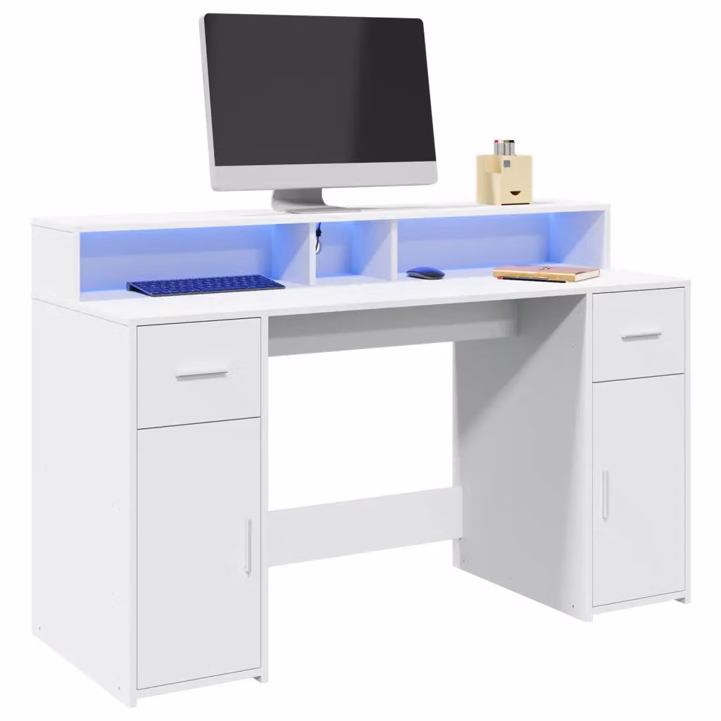 Scrivania da Computer Moderna vidaXL Bianca in MDF L/P/H: 140 x 70 x 91 cm