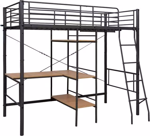 Letto a Castello con Tavolino Grigio in Metallo 90x200 cm 287908