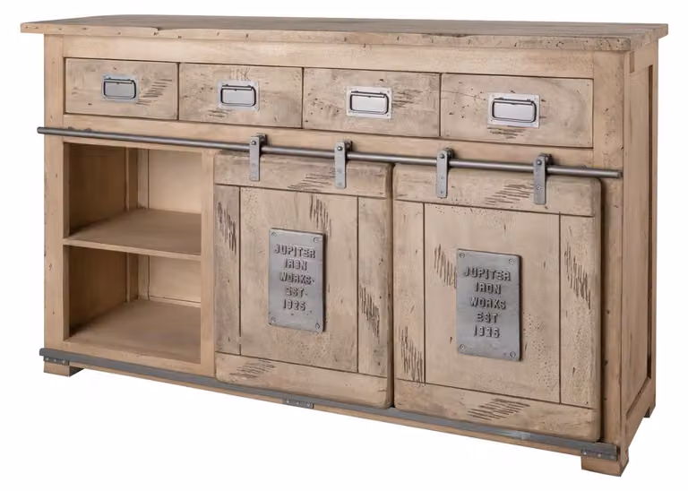 MASSIVMOEBEL24 | credenza in legno di Mango 150x45x90 sbiancato laccato RAILWAY #319
