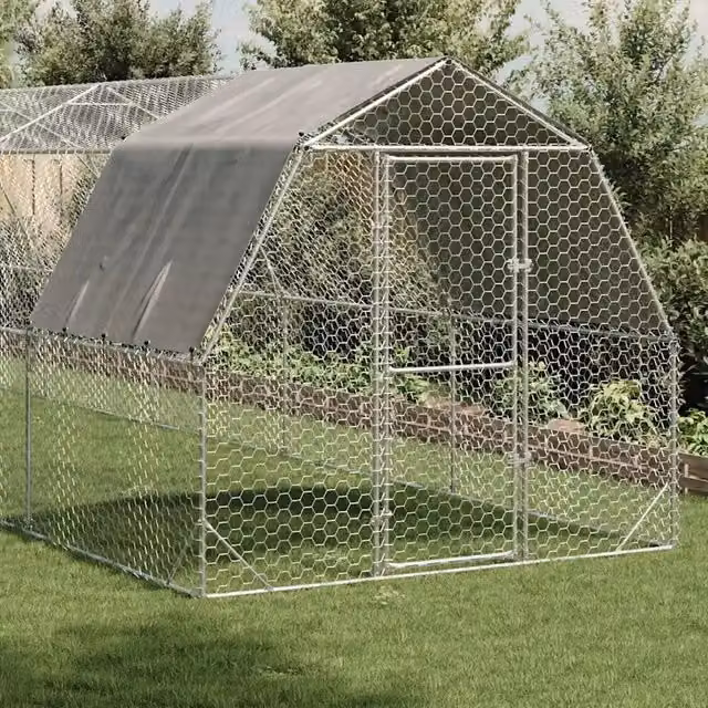 Recinto per polli Videx con tetto in acciaio zincato color argento L: 10 m, H: 2,25 m, P: 2,5 m