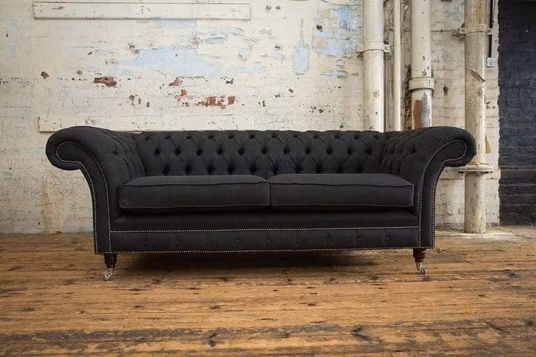 XXL Sofa 3 Sitzer Couch Chesterfield Polster Sitz Garnitur Leder Schwarz