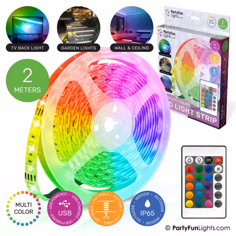 PartyFunLights Striscia LED multicolore RGB - Alimentazione USB - 2 metri