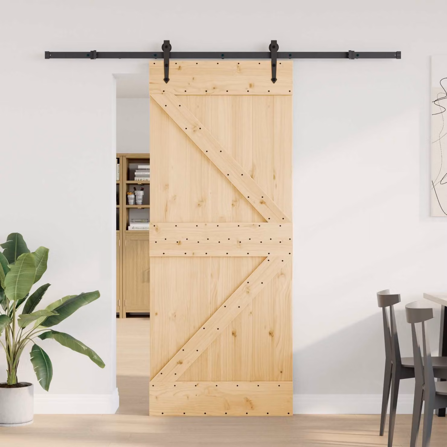 Porta scorrevole moderna vidaXL NARVIK in legno e acciaio, colore Naturale e Nero, L: 85 cm, H: 210 cm