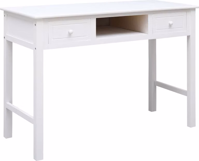 Scrivania bianca 108x45x76 cm in legno massiccio di paulownia