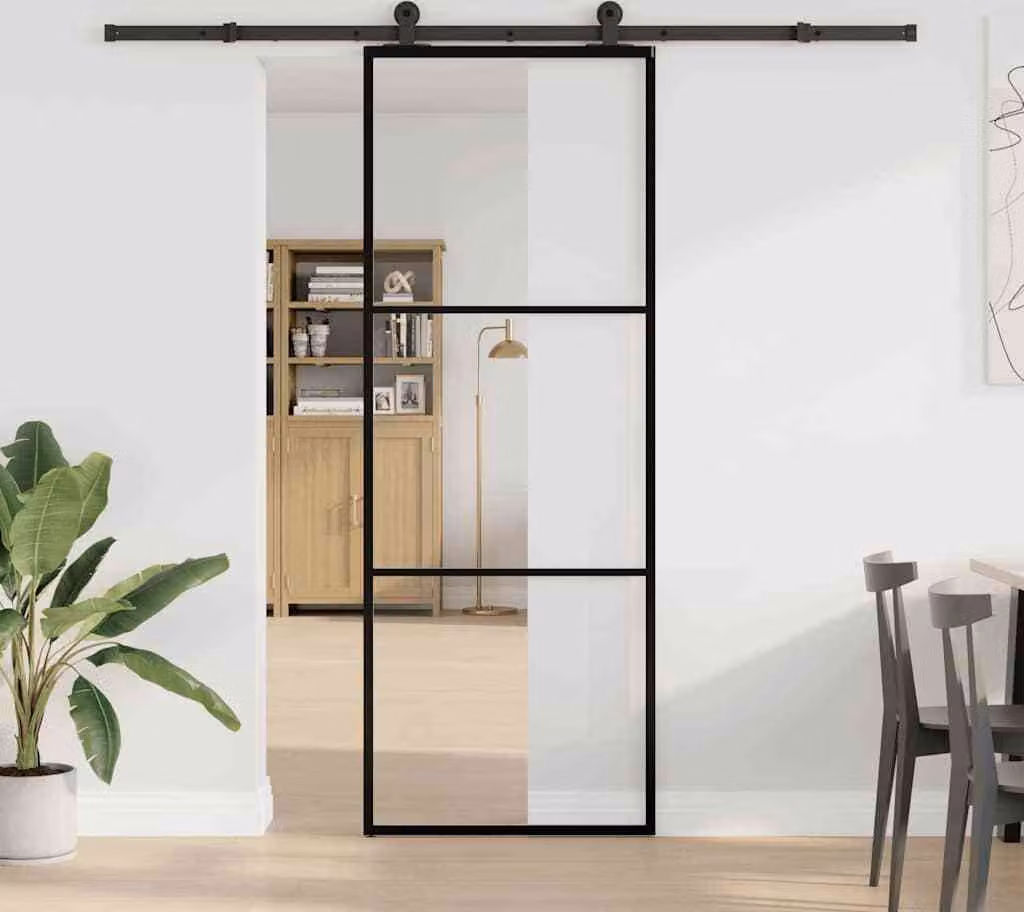 Porta Scorrevole con Ferramenta 76x205cm Vetro ESG Alluminio