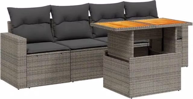 Set Divano da Giardino 5 pz | Set Salotto da Giardino con Cuscini Grigio in Polyrattan