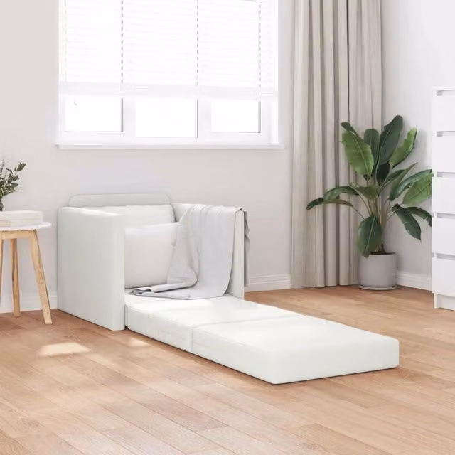 Divano letto pieghevole vidaXL in pelle artificiale bianca con struttura in metallo e composito, L: 74 cm, P: 77 cm, H: 81 cm