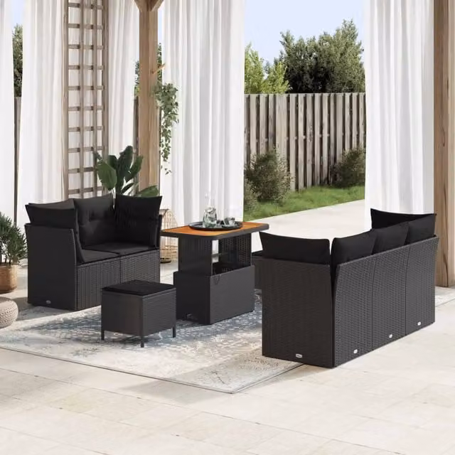 Set Divano da Giardino 8 pz 5-Numero di posti Nero polyrattan 3363379