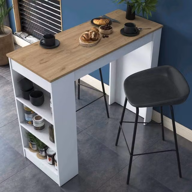 Tavolo da cucina moderno DMORA rettangolare, Marrone e Bianco, L: 120 cm, P: 50 cm, H: 100 cm