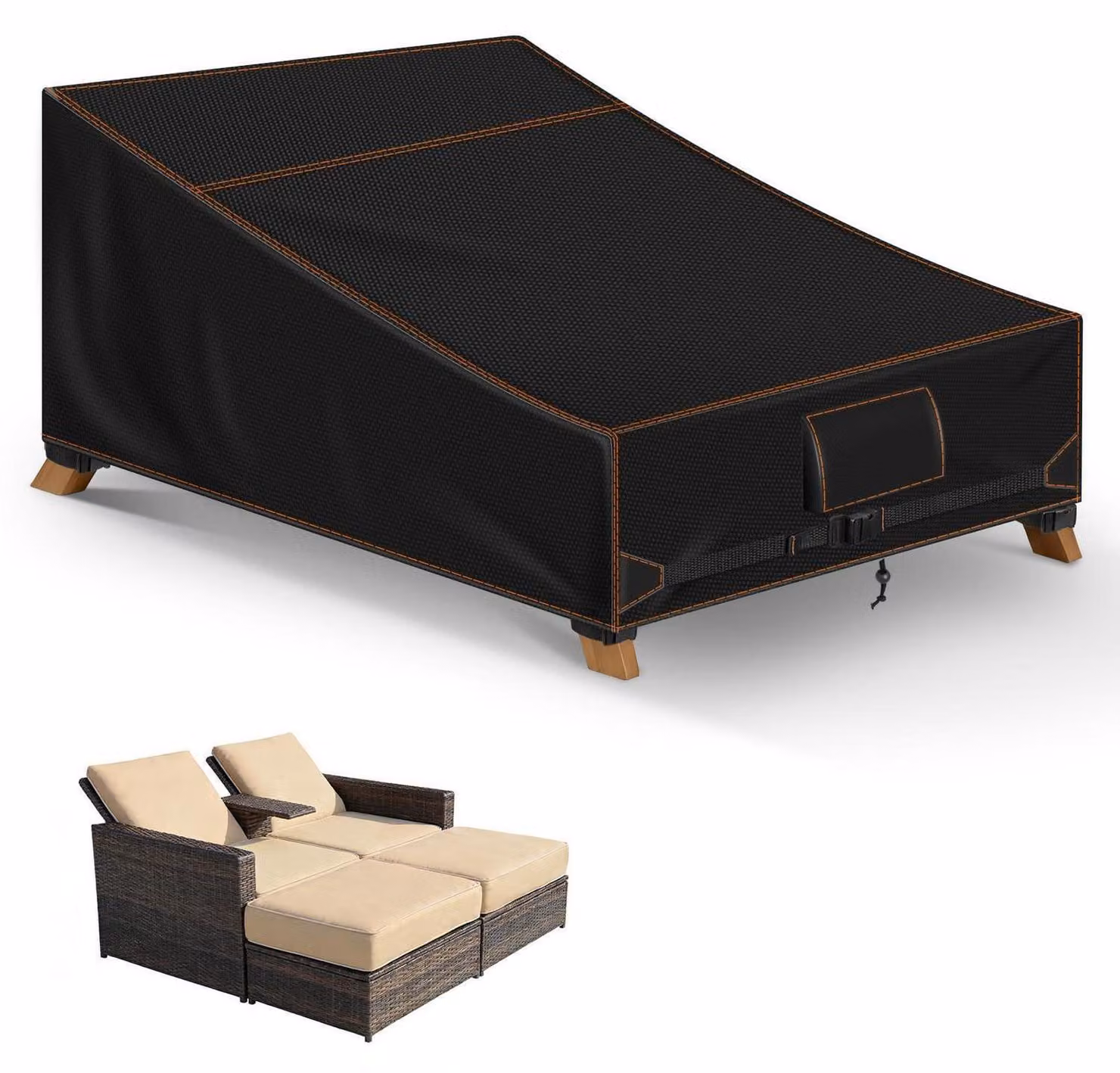 Copertura protettiva per poltrona da giardino a due posti, dimensioni 205x130x40/90 cm, colore nero