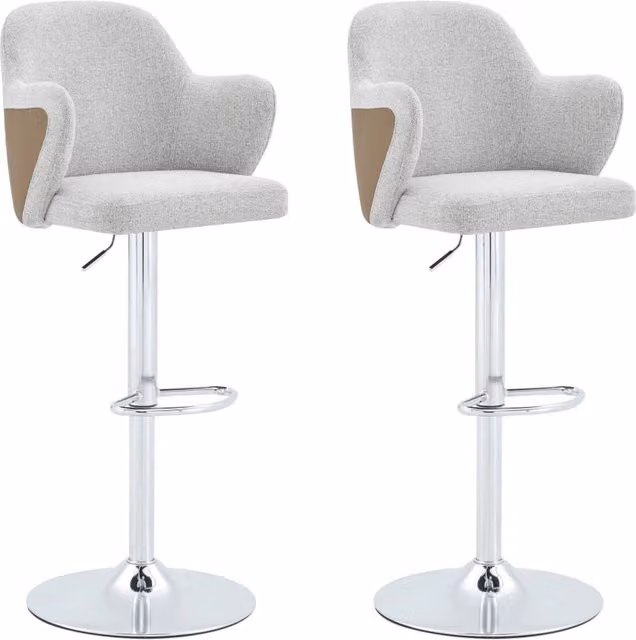 Set di 2 sgabelli da bar regolabili in altezza con braccioli, rivestiti in tessuto grigio chiaro, girevoli a 360°, per casa e ristoranti