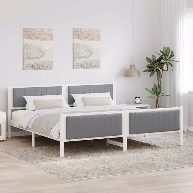 Struttura del letto-Giroletto-Rete del Letto Bianco e grigio chiaro 200 x 200 cm 717060