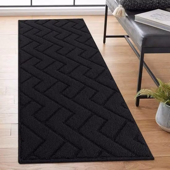 Tappeto antiscivolo pieghevole Biscpro nero, lavabile e resistente alle macchie, ideale per soggiorno, camera da letto, cucina o ufficio, L: 120 cm, P: 50 cm