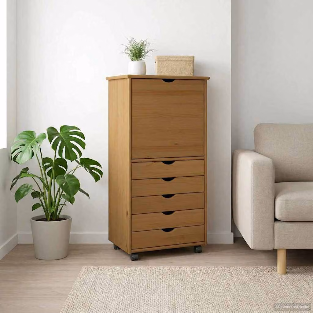 Carrello mobile con ruote vidaXL in legno di pino massello marrone L: 53 cm, P: 39 cm, H: 103 cm