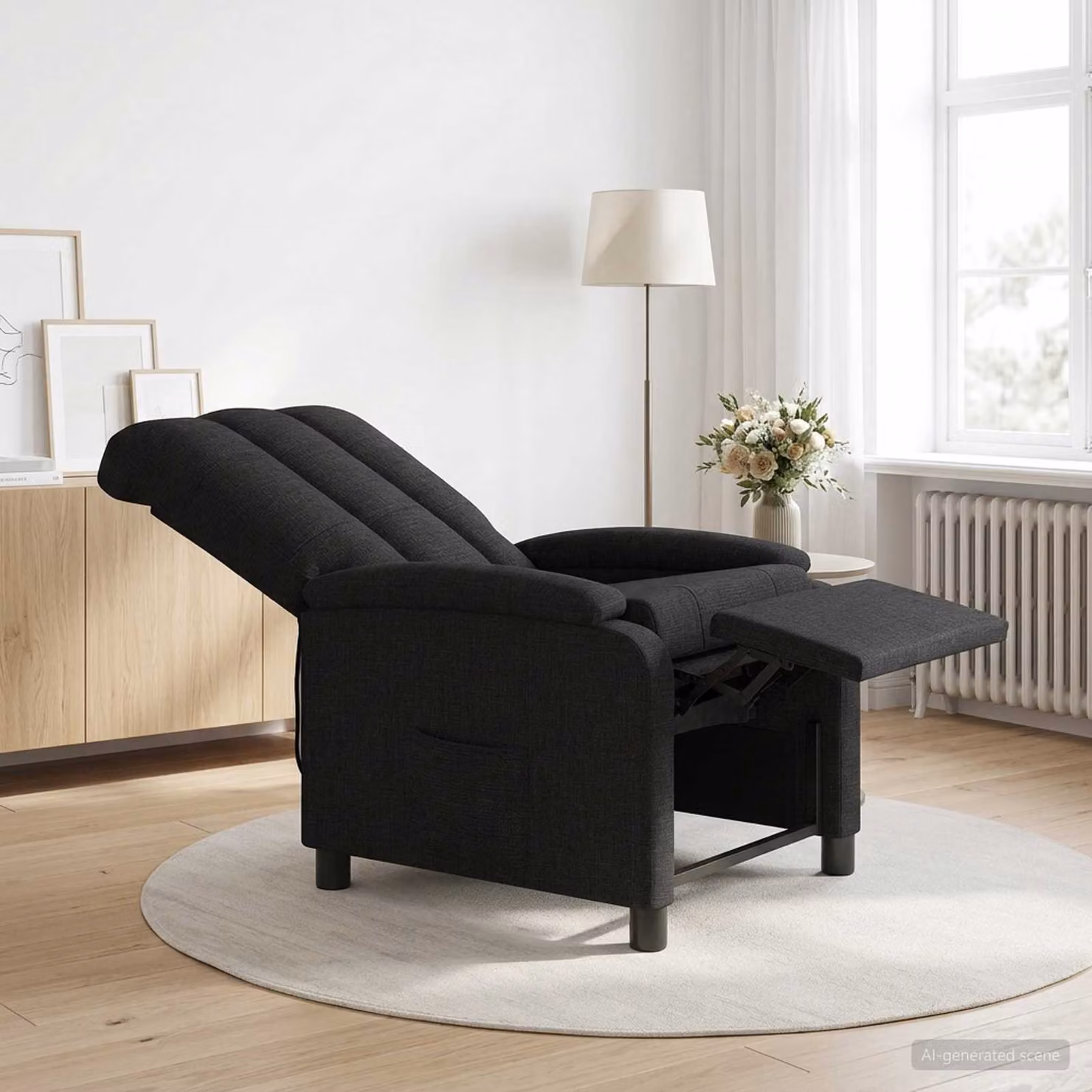 Poltrona reclinabile relax vidaXL in tessuto nero con braccioli e design moderno