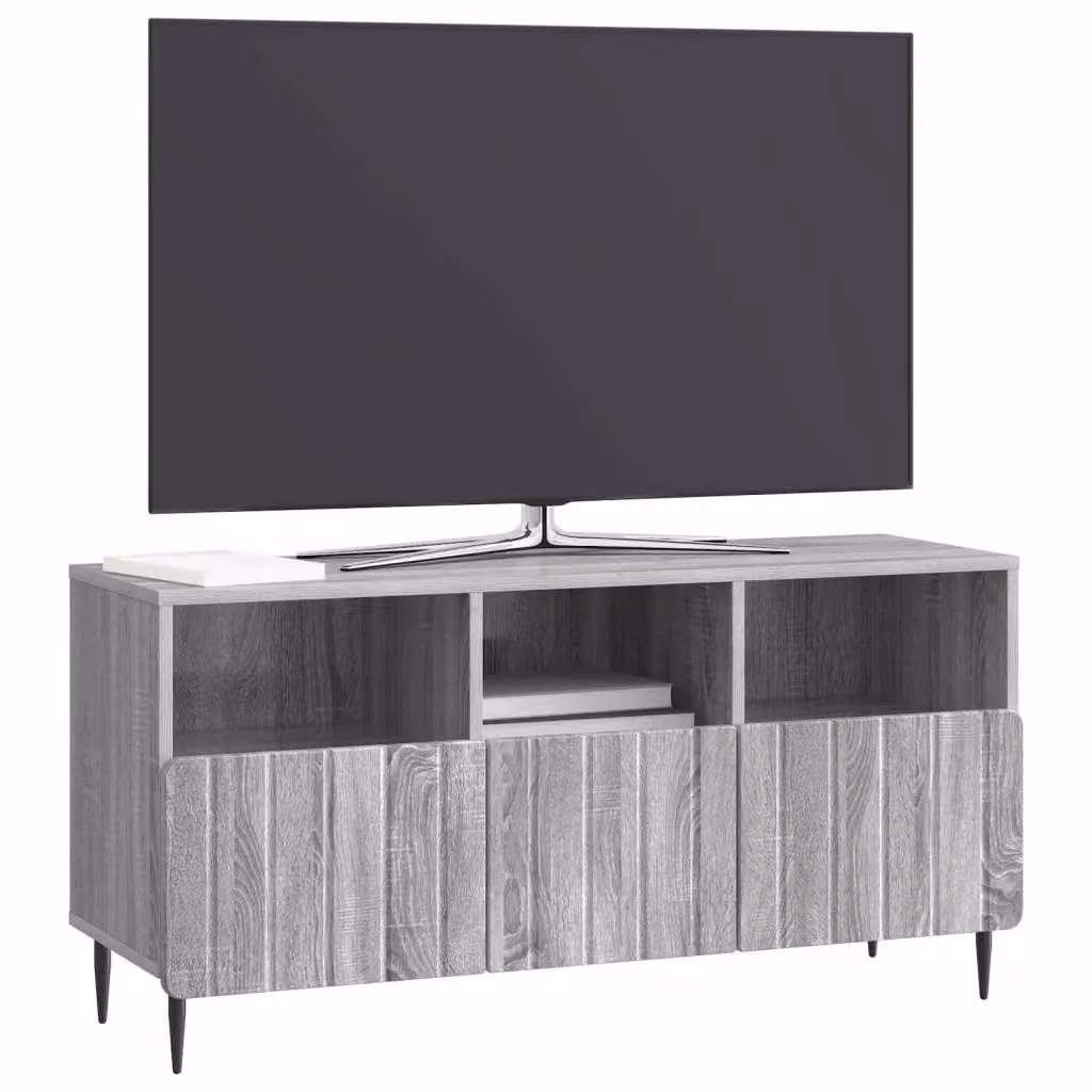Mobile TV-Credenza Moderno Design In Grigio con Finitura Opaca in Legno e Metallo L: 102 cm, P: 34,5 cm, H: 50 cm – 2
