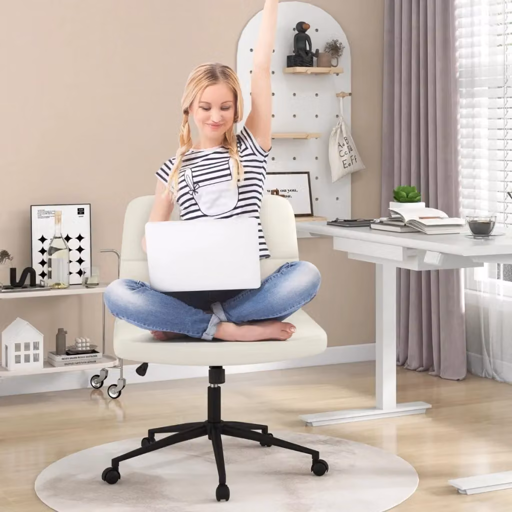Sedia da ufficio girevole DESIGN IN in pelle sintetica beige con ruote e seduta a U – 2