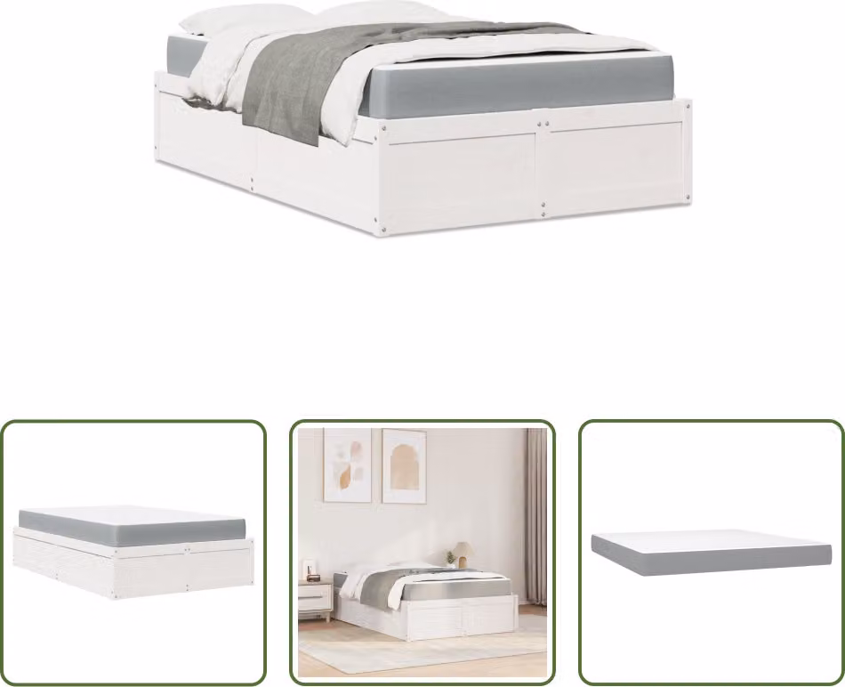 The Living Store Letto con materasso bianco 140x190 cm in legno di pino massiccio