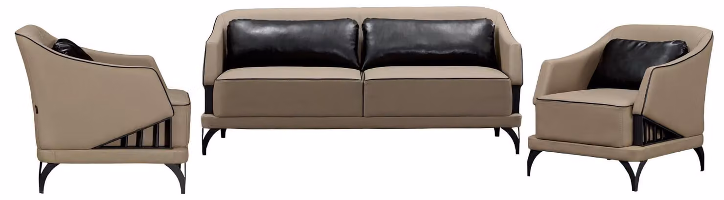 Sofa Wohnzimmer Sofagarnitur 3+1+1 Sitzer Polster Couchtisch Holz Luxus 3tlg
