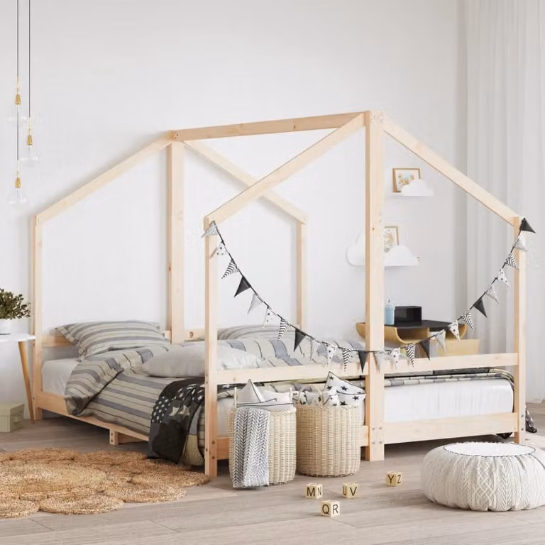 Set di 2 Giroletti per Bambini vidaXL in Legno Massello di Pino, Colore Bianco o Marrone, L/P: 80 x 200 cm