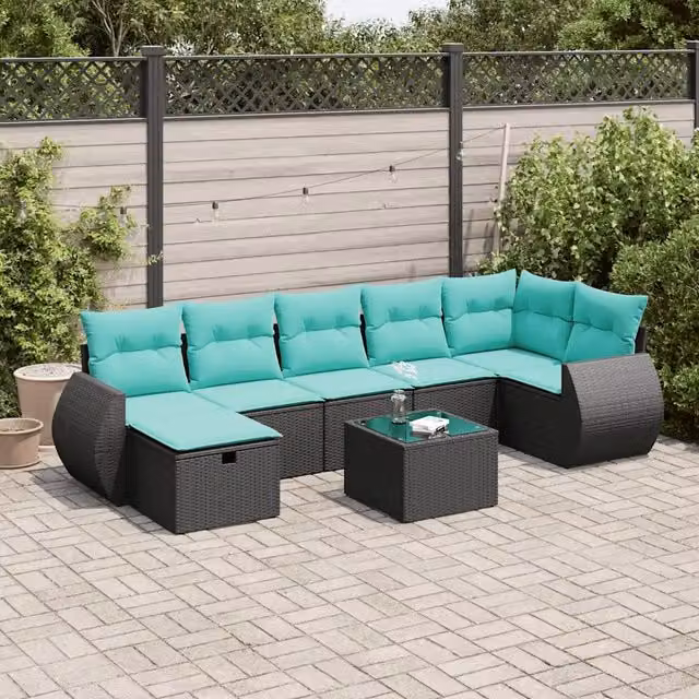 Set Divani da Giardino con Cuscini 8 pz Nero in Polyrattan 3325613