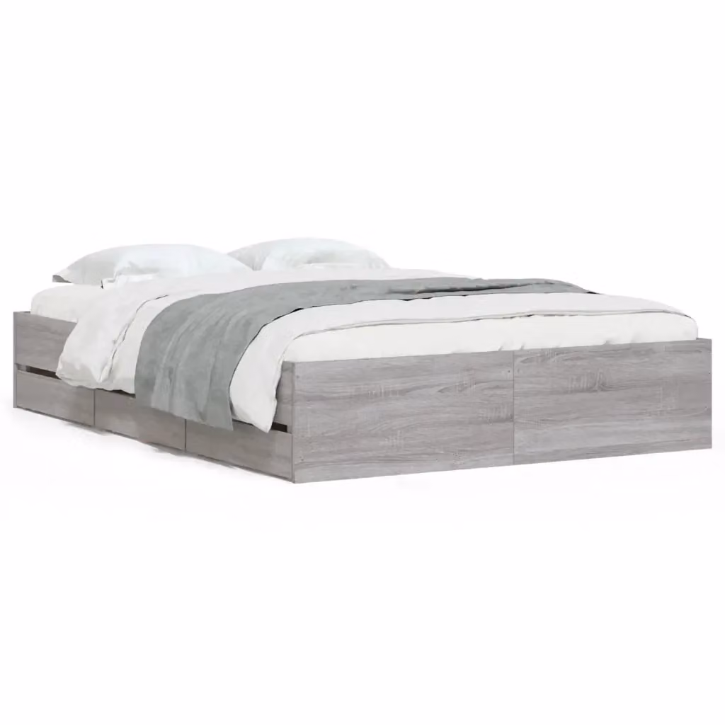 vidaXL Giroletto con Cassetti Grigio Sonoma in Legno Multistrato L: 138 cm, P: 193 cm, H: 33 cm – 2