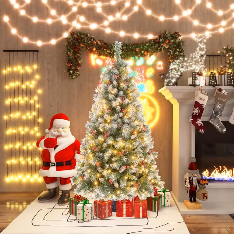 Albero di Natale artificiale Costway verde con luci LED bianco caldo e 8 modalità di illuminazione, Altezza: 150 cm