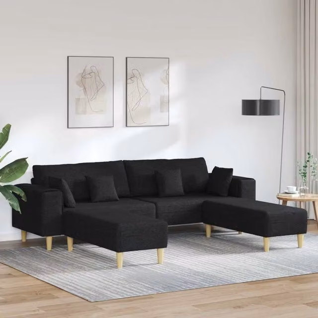 Divano 3 pz Nero Tessuto 3335164