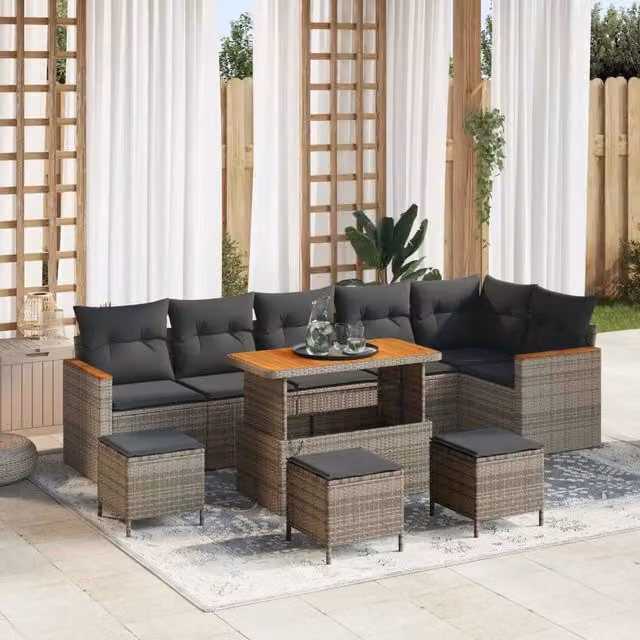 Set Divano da Giardino 10 pz Grigio polyrattan 3362943