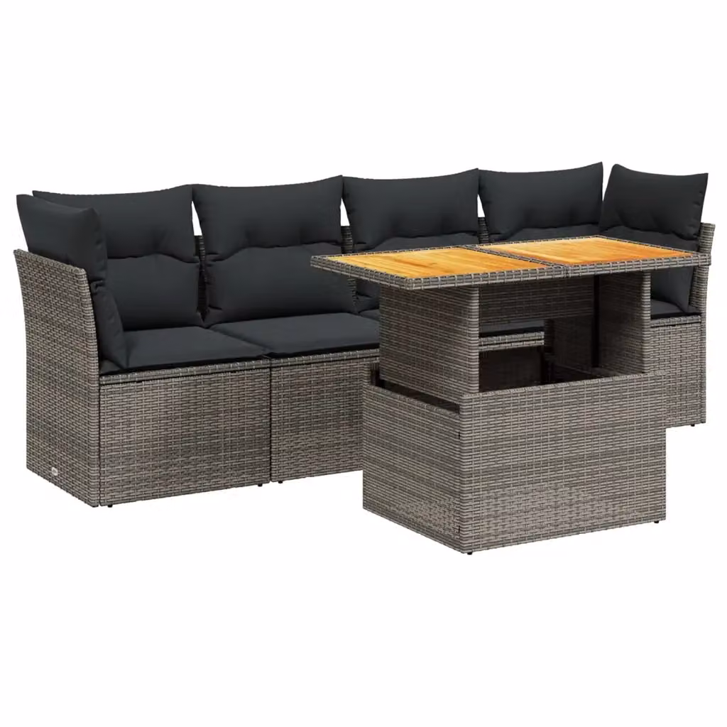 vidaXL Set Divano da Giardino a L in Polyrattan Grigio con Cuscini e Tavolino da Esterno – 2