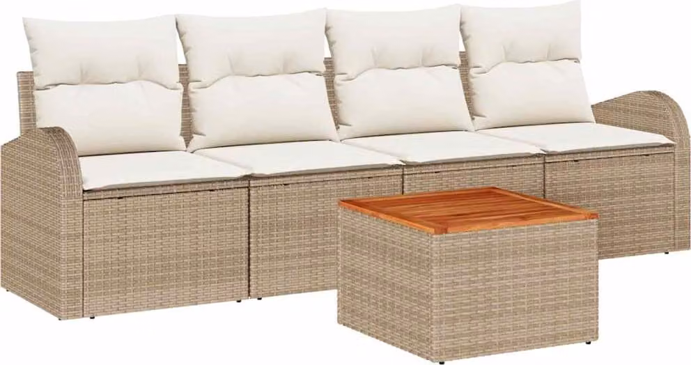 Set Divano da Giardino 5 pcs Beige e Crema polyrattan