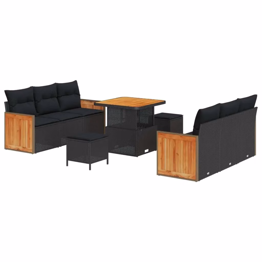 Set Divano da Giardino vidaXL 9 Pezzi con Cuscini e Tavolino Nero – 2
