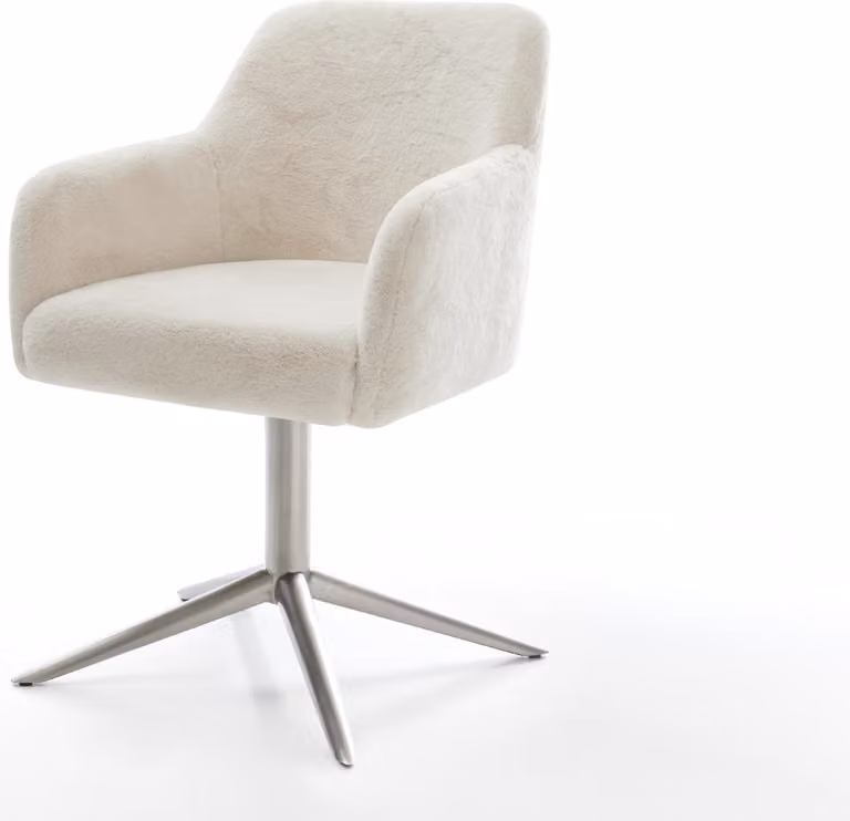DELIFE Sedia girevole Greg-Flex Plüsch Bianco crema Base in acciaio inox Girevole a 360° Funzione oscillante Molle insacchettate
