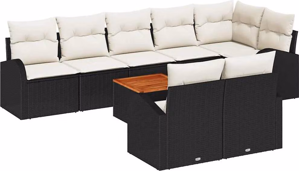 Set Divano da Giardino 9 pcs Nero e Crema polyrattan