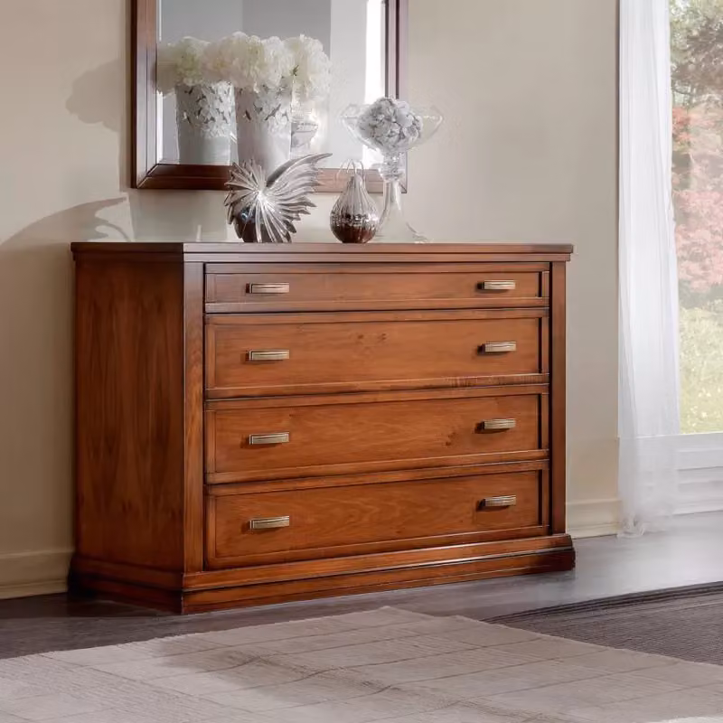 Cassettiera classica in legno con 4 cassetti Mobili 2G colore noce L: 128 cm, P: 55 cm, H: 95 cm – 4