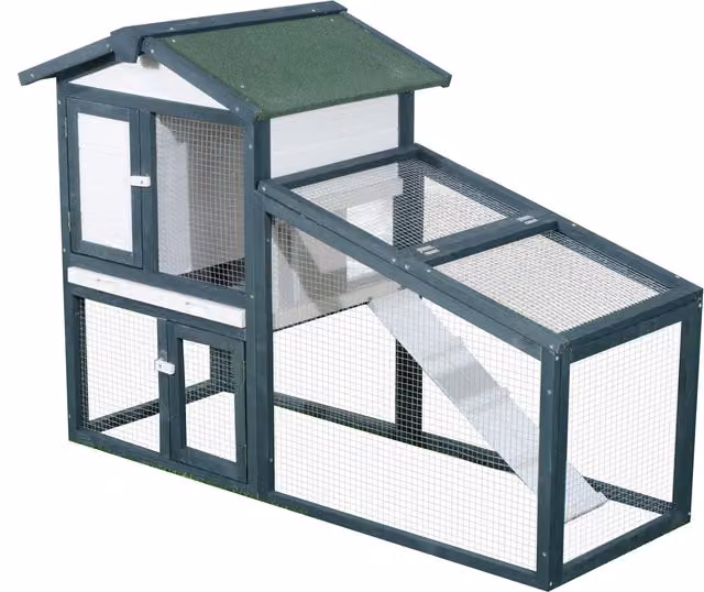 PawHut Gabbia per Conigli e Animali da Compagnia in Legno 2 piani di Abete Doppia Porta 140x65x100cm Verde e Bianco