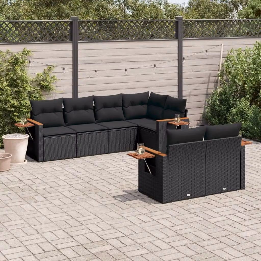 Maison Exclusive - Set Divani da Giardino con Cuscini 7pz Nero Polyrattan