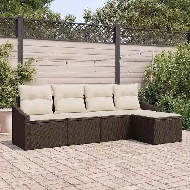 Set di divani 5 pz Marrone e Crema polyrattan 3355347