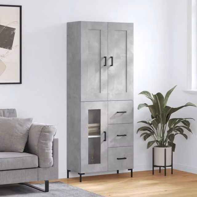 Credenza-Buffet-Armadio da cucina Grigio Cemento 69,5x34x180 cm in Legno Multistrato 266433