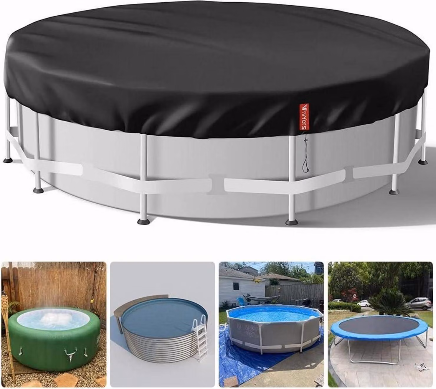 Copertura per piscina rotonda 244 cm Tessuto Oxford 420D Protezione Uv Coulisse Stabilità Facile installazione