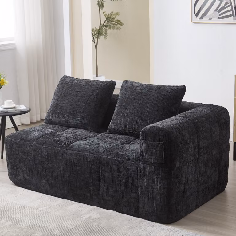 Divano angolare STILVORA per 2 persone, divano moderno a due posti, divano relax con braccioli e cuscini, non richiede installazione, tasca laterale per il telecomando, colore nero