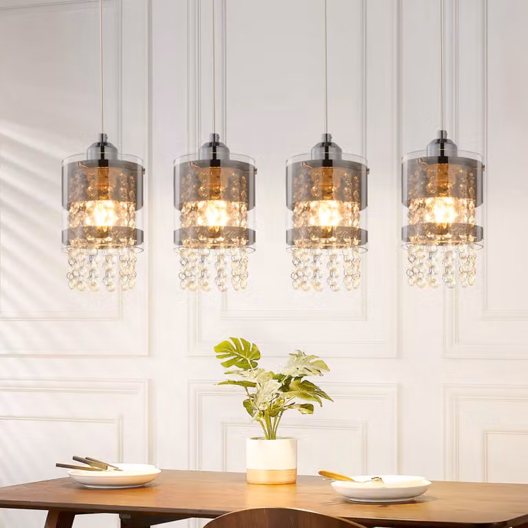 ZMH Lampada a sospensione tavolo da pranzo lampada a sospensione 4 fiamme E27 appendere 150CM altezza regolabile cristallo per cucina soggiorno camera da letto senza lampadina