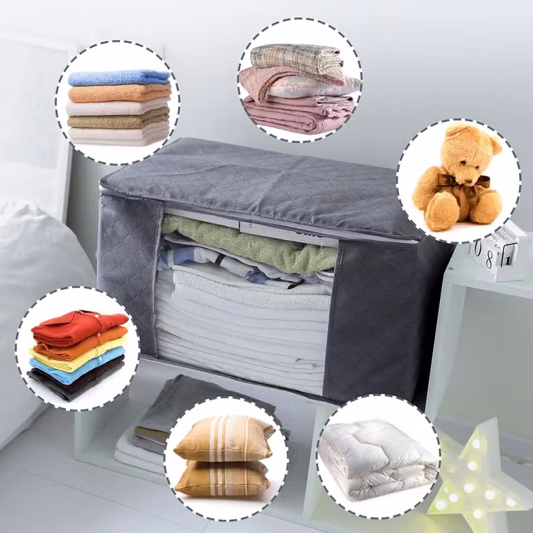 Borsa portaoggetti con cerniera - 5 pezzi - Borsa portapiumino - 60*40*35cm - Borse porta abiti - Borse portaoggetti pieghevoli - per biancheria da letto piumoni cuscini - Borsa portaoggetti/copertura protettiva biancheria da letto/vestiti