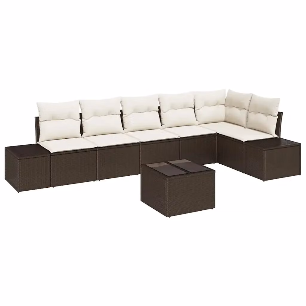Set Divano da Giardino a L vidaXL con Tavolino, Colore Marrone e Beige, in Polyrattan e Legno di Acacia con Cuscini Inclusi – 2