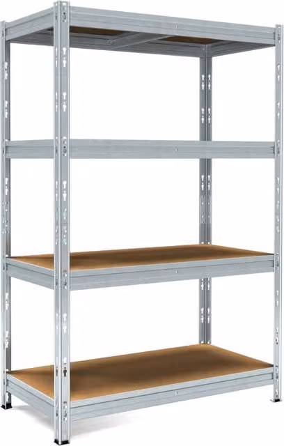 Scaffale in metallo e legno Pokerino Zincato GIORDANOSHOP con 4 ripiani, Colore Argento, L 120 cm x P 50 cm x H 180 cm