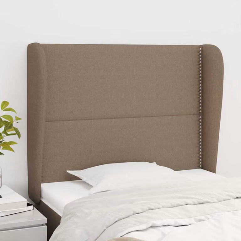 Testiera ad orecchio vidaXL in tessuto tortora con struttura in legno L: 103 cm, P: 23 cm, H: 118-128 cm