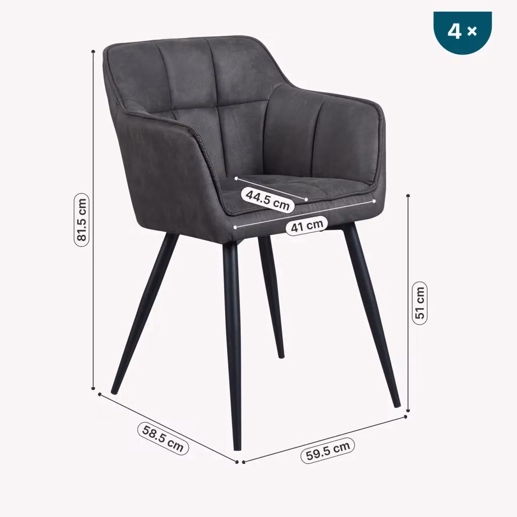 Set di 4 sedie da sala da pranzo Birmingham en.casa in velluto grigio scuro con design moderno – 2