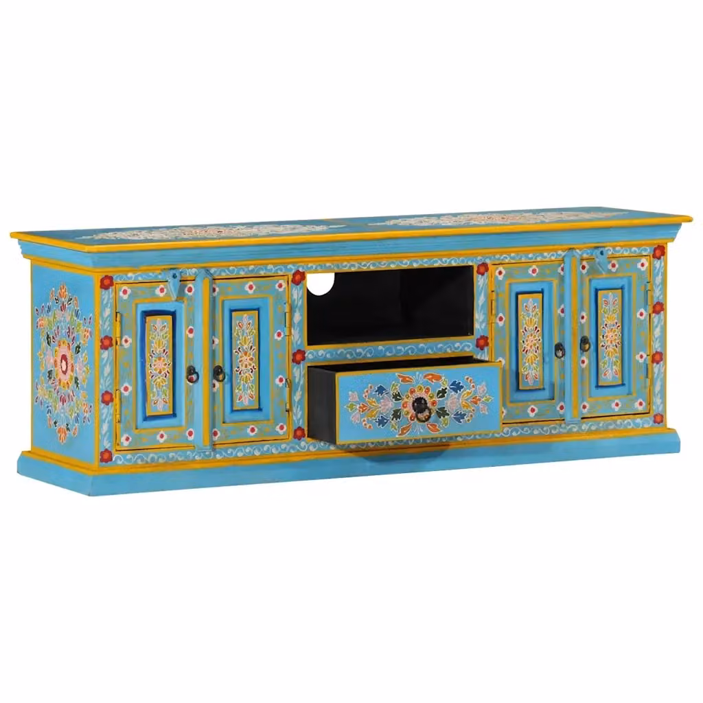 Mobile porta TV retrò HELLOSHOP26 in legno di mango blu con vano contenitore per soggiorno L: 110 cm, P: 30 cm, H: 40 cm – 2