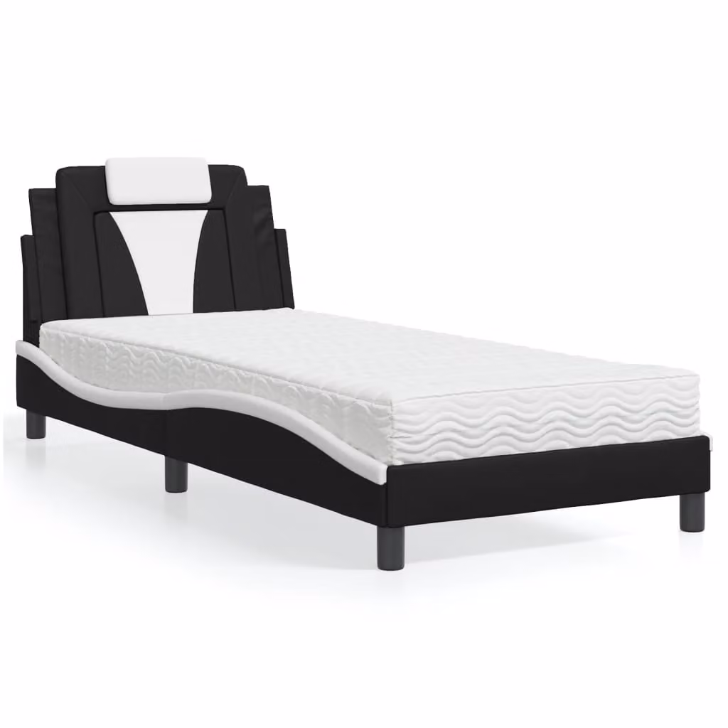 Letto Viana vidaXL con materasso in similpelle nero e bianco, L/P/H: 200 x 80 x 74,5 cm