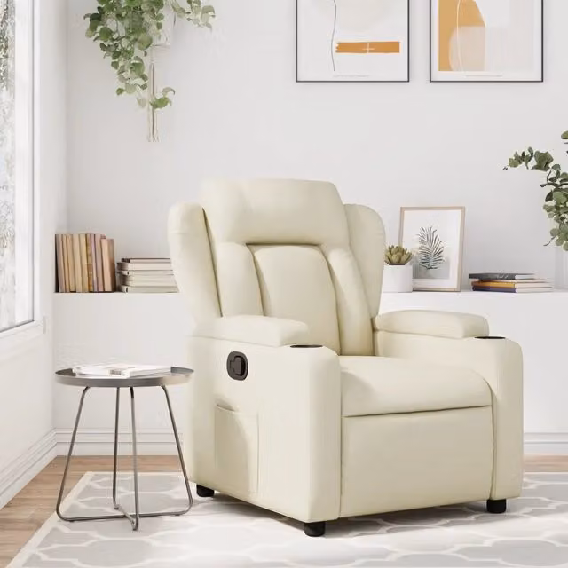 Poltrona reclinabile relax vidaXL in similpelle beige con braccioli e struttura in legno e metallo